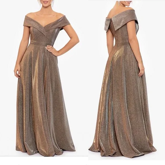 Xscape | Dresses | Xscapeglitter Off The Shoulder Short Sleeve Gown Size 6p 6 Petite Copper | Poshmark Xscape | Dresses | Xscapeglitter Off The Shoulder Short Sleeve Gown Size 6p 6 Petite Copper | Poshmark